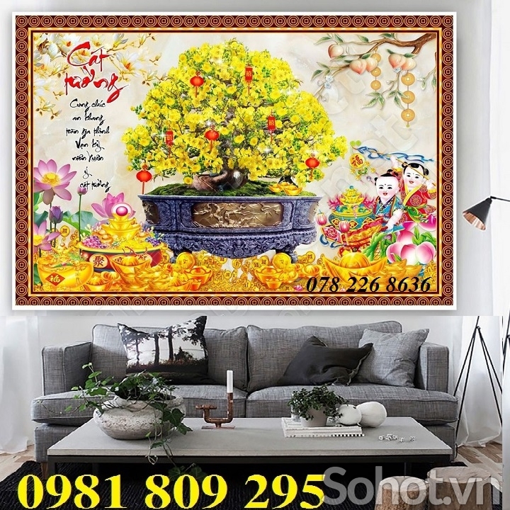 Tranh 3d hoa mai - tranh gạch mren