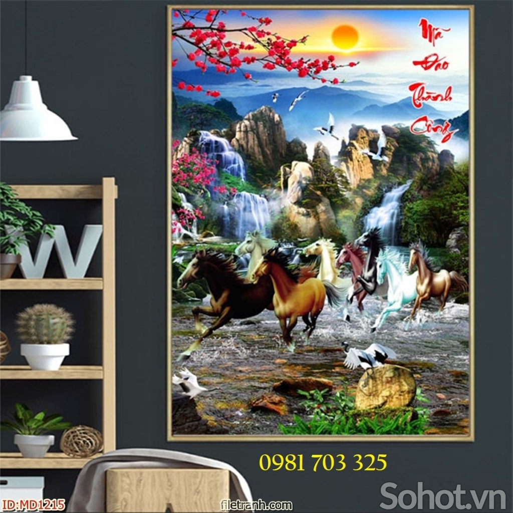 Tranh mã đáo thành công, tranh gạch men 3D phong thủy