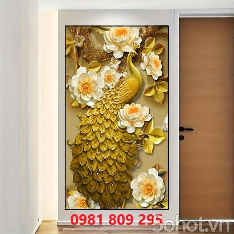 Gạch tranh ốp tường hành lang , tranh chim công