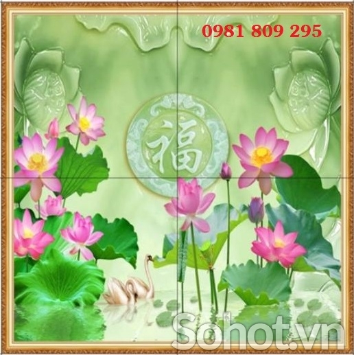 Tranh gạch men hoa sen 3d NH6666