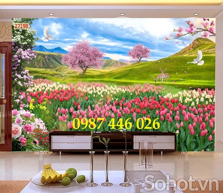Gach tranh vườn hoa tuylip