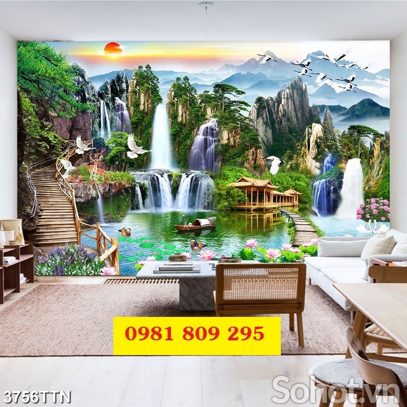 Tranh gạch phong cảnh, tranh thác nước 3d ốp tường GP566