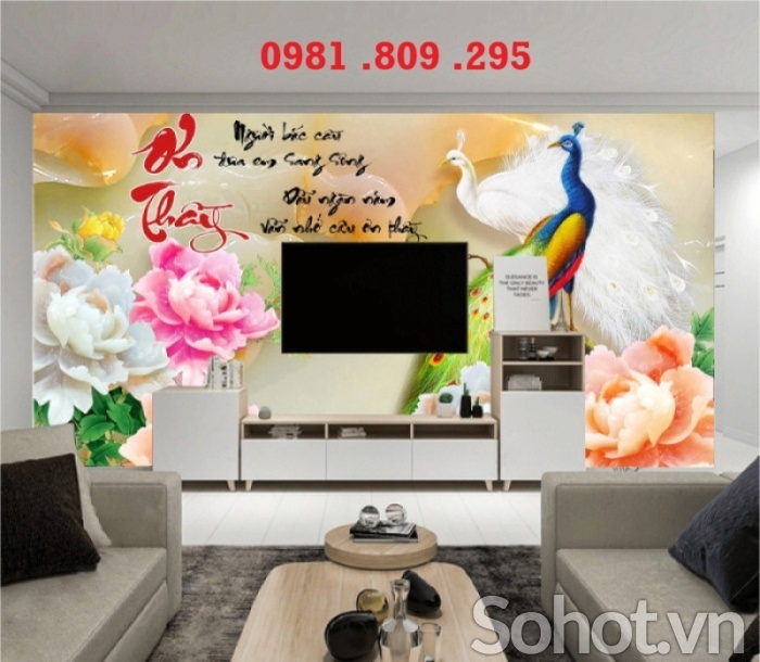 Tranh phòng khách-Tranh gạch 3D Chim công JD746