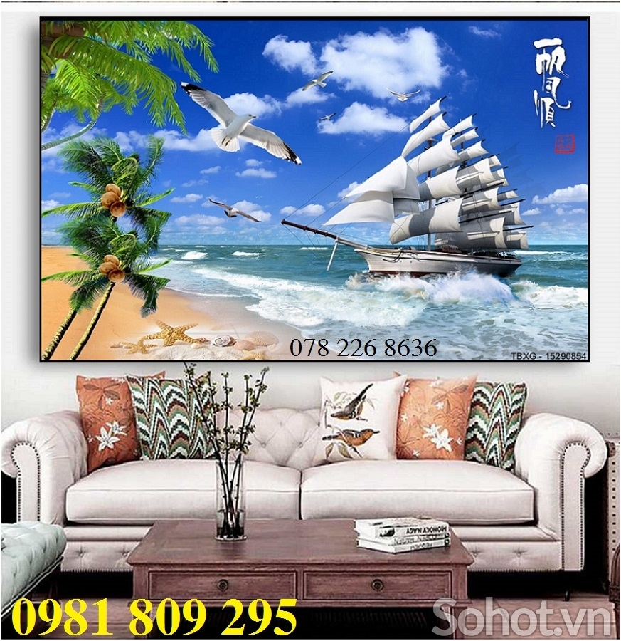 Gạch tranh 3d ốp phòng khách thuyền buồm