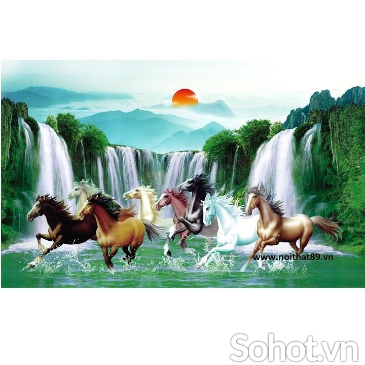 Tranh 8 chú ngựa - gạch tranh 3D