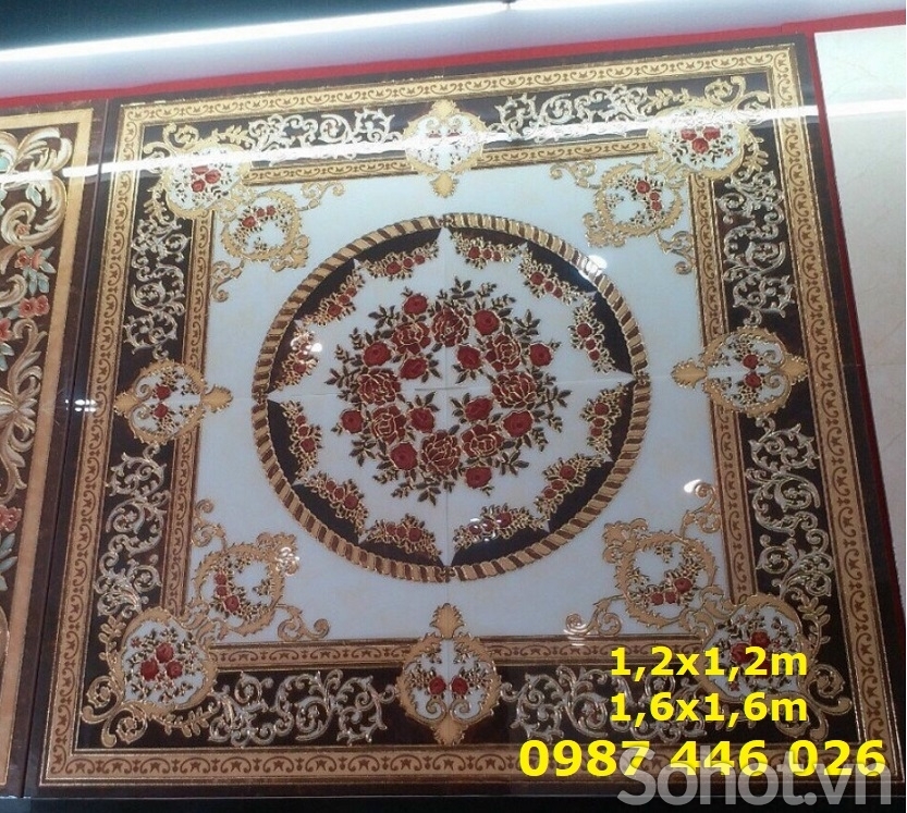 Gạch nền thảm hình vuông khắc vàng HP073