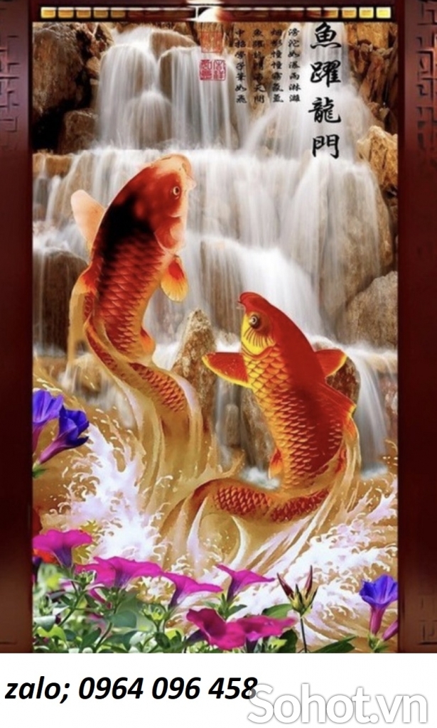 Tranh gạch cá chép hóa rồng 3d - LMNB54