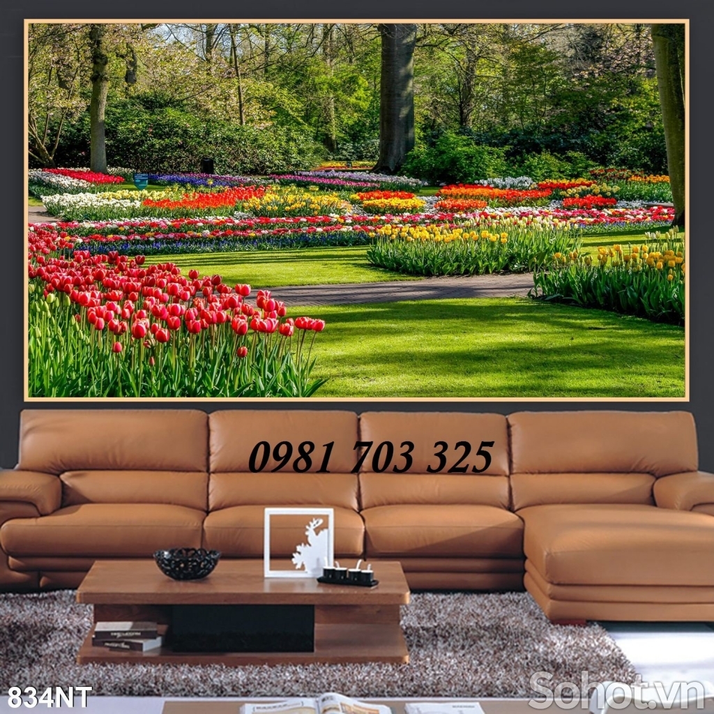 Gạch tranh trang trí tường, tranh vườn hoa 3D