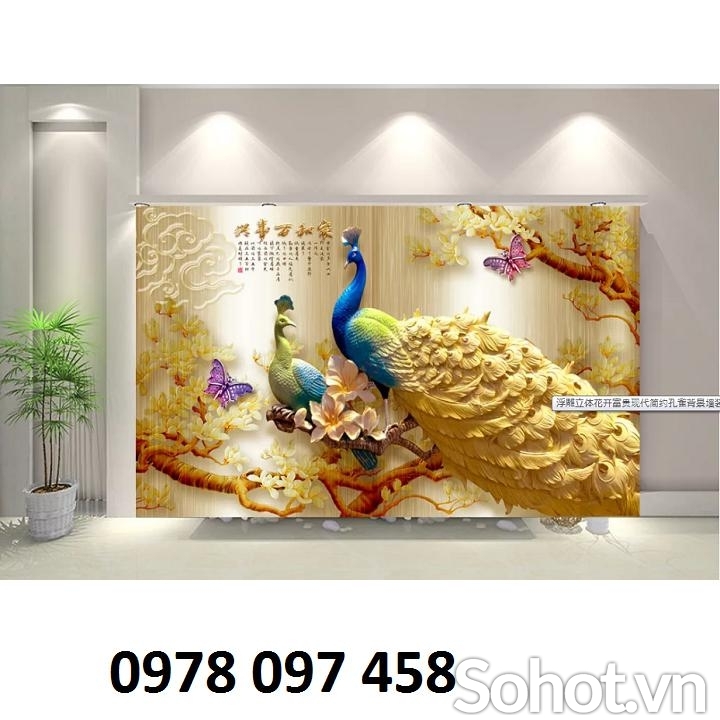 Gạch tranh chim công ốp tường