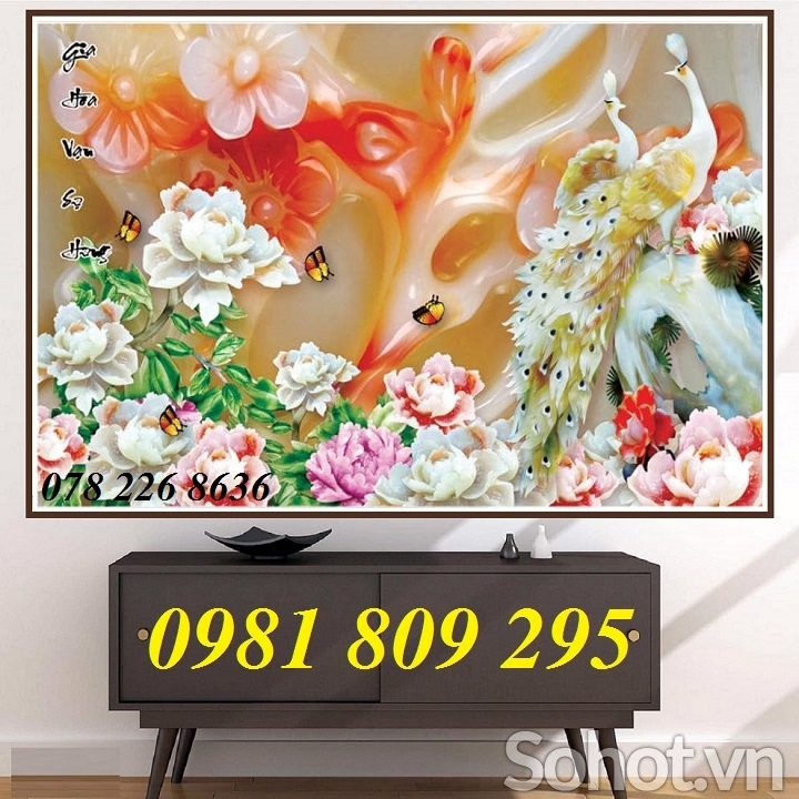 Gạch tranh phòng ngủ 3d chim công