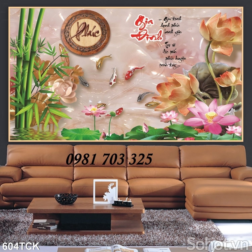 Tranh hoa sen phong thủy, gạch tranh ốp tường