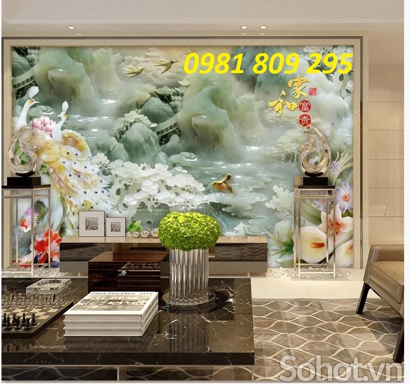 gạch tranh 3d chim công