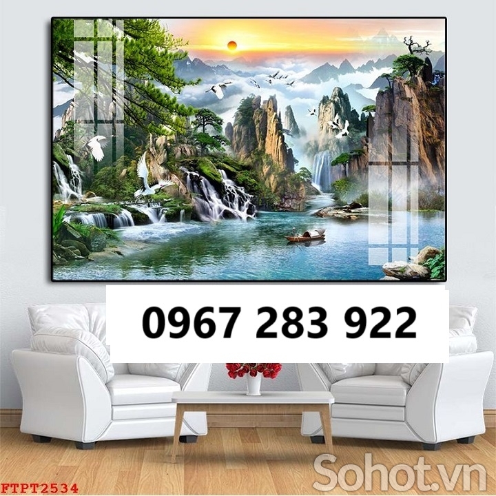 Gạch tranh trang trí tường cảnh thác nước