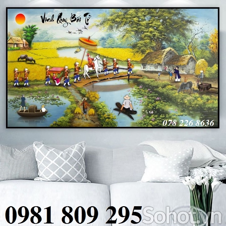 Tranh gạch làng quê , gạch 3d HN838