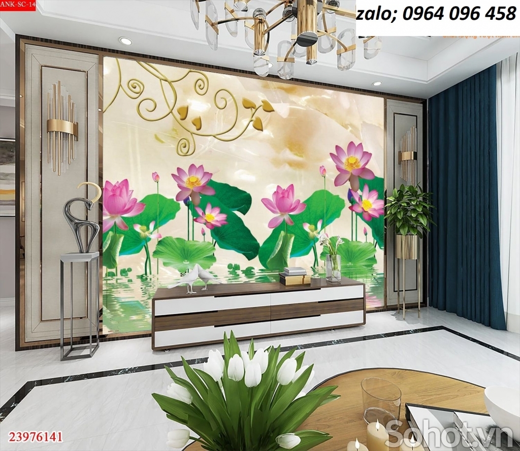 Tranh gạch men 3d mẫu hoa sen - GVV93