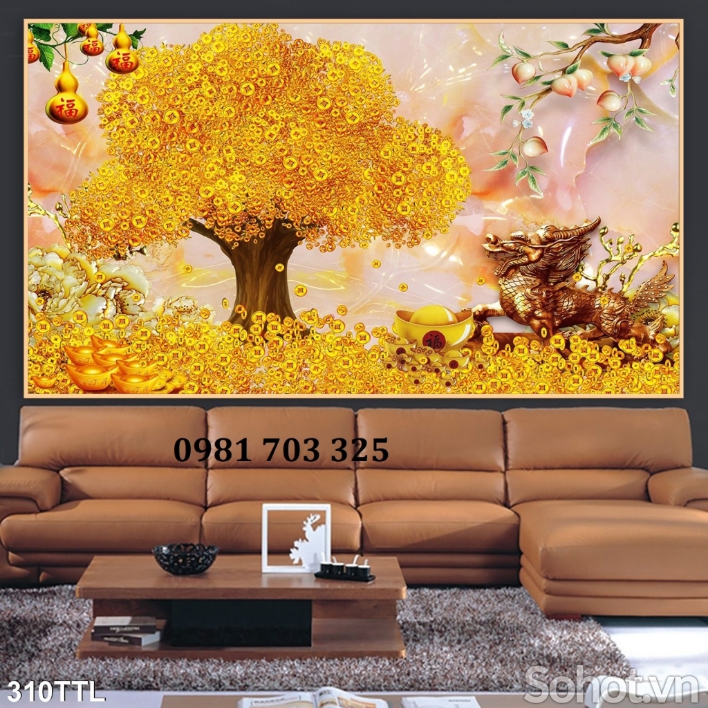 Tranh gạch kim tiền 3D dán tường
