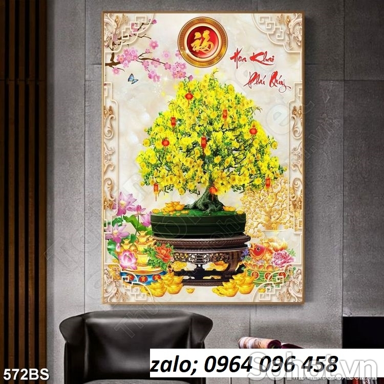 Tranh gạch 3d cây mai vàng - HJNB89