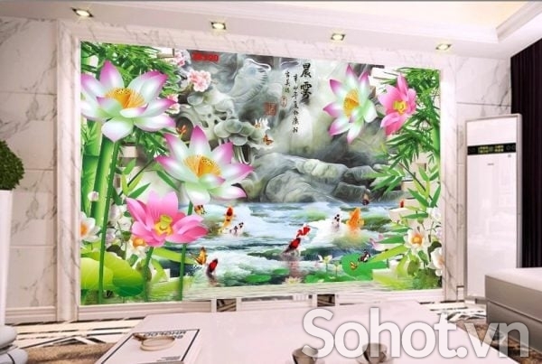 Tranh gạch 3d hoa sen ốp tường