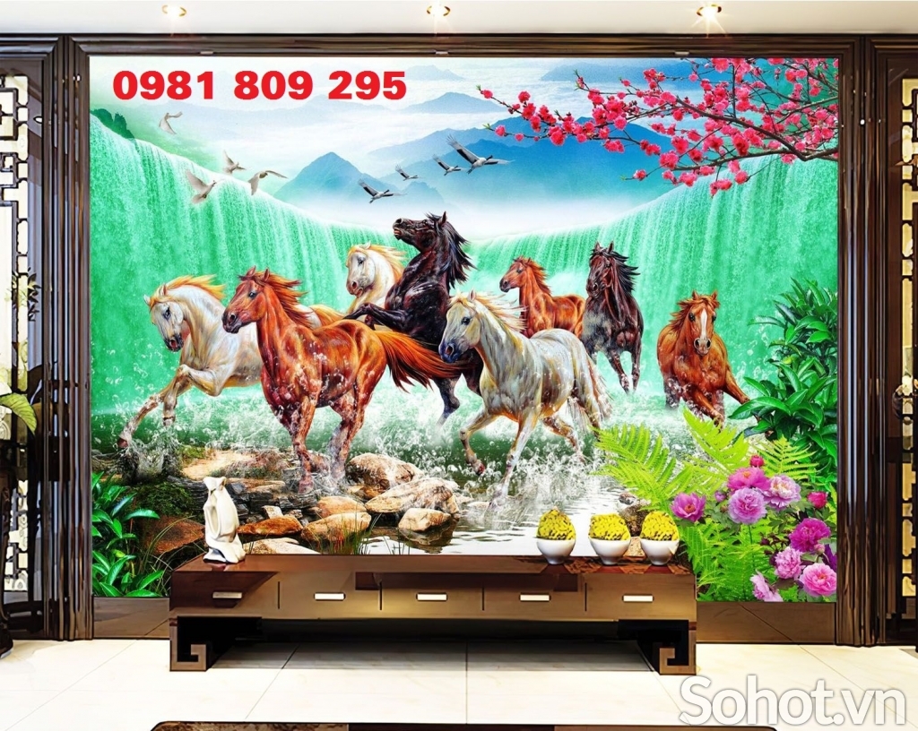 Tranh gạch phòng khách 3d ngựa GF84