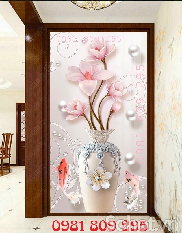 Tranh bình hoa 3d - tranh gạch 3d bình hoa