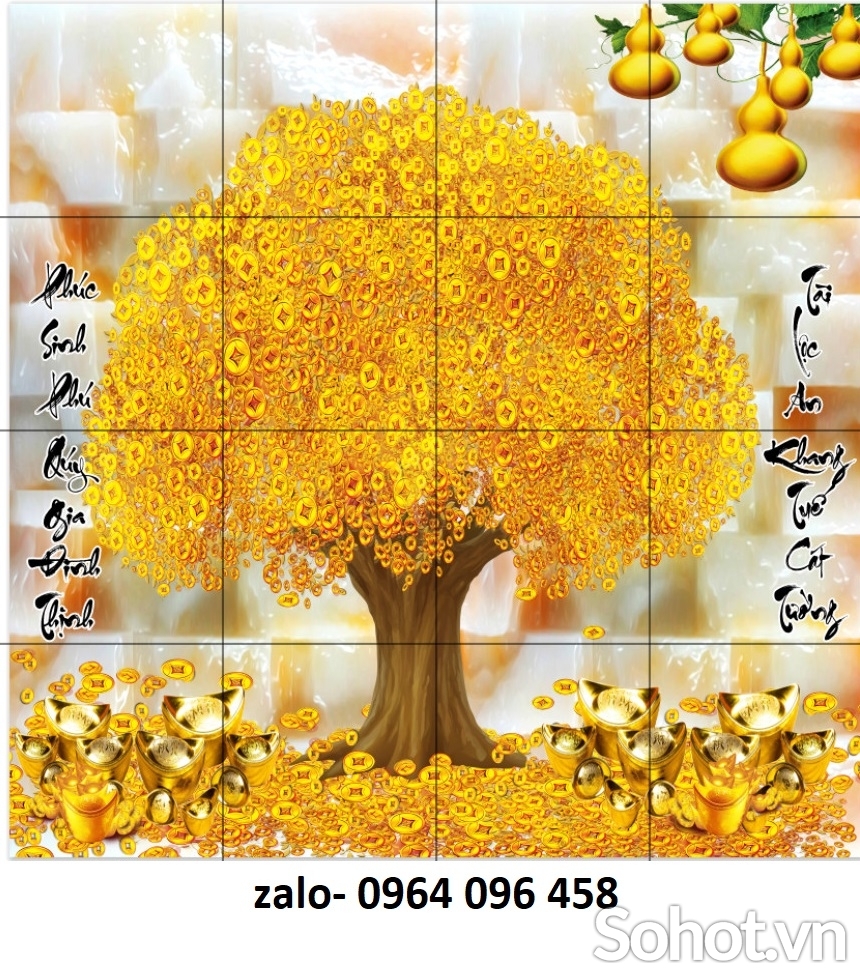 Tranh 3d cây tiền vàng - tranh gạch 3d cây tiền vàng - KDXC4