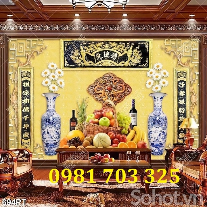 Tranh gạch 3D trang trí phòng thờ đẹp