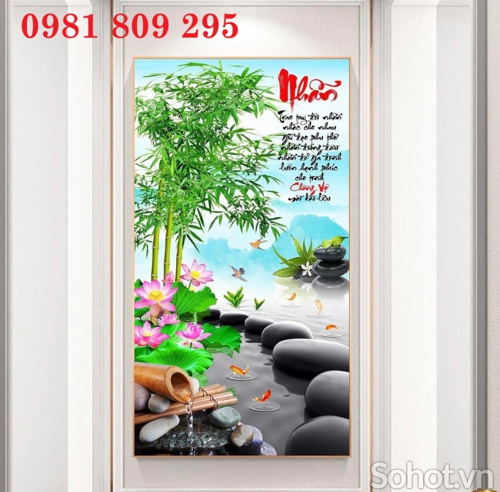 Gạch 3d khổ dọc , tranh hoa sen