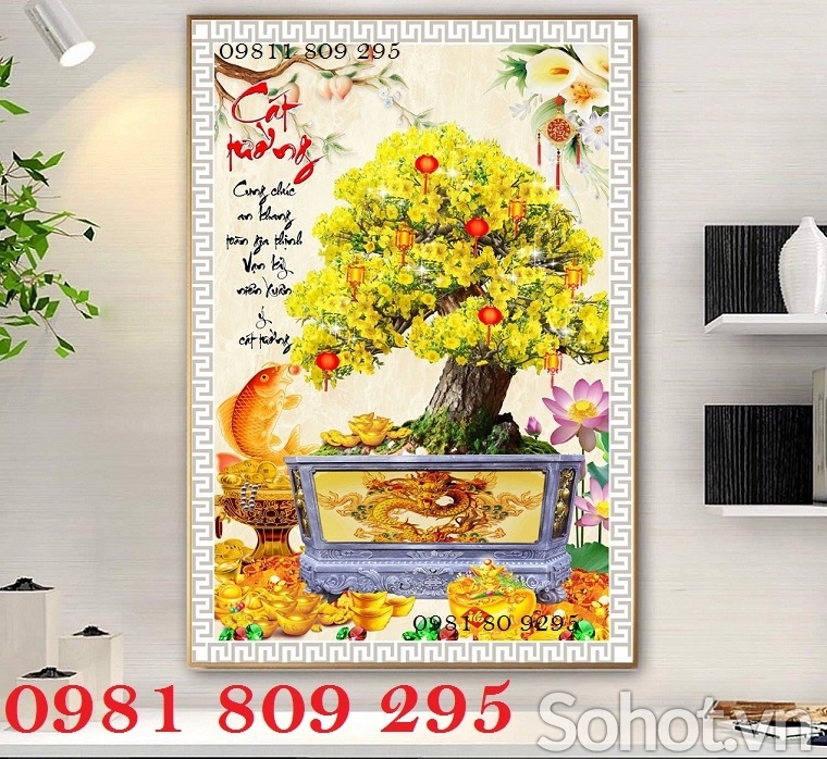 Tranh hoa mai - tranh gạch 3d ốp cánh gà