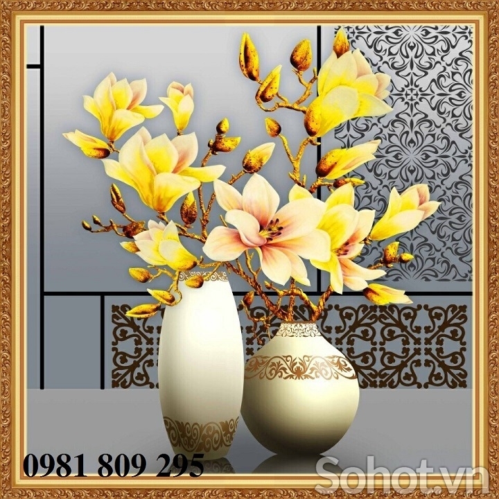 gạch tranh 3d bình hoa ốp phòng bếp