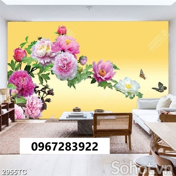 Tranh gạch đẹp hoa mẫu đơn trang trí