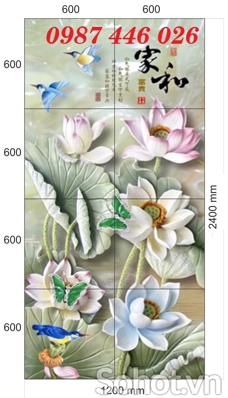 Gạch tranh hoa sen 3d đẹp HP834