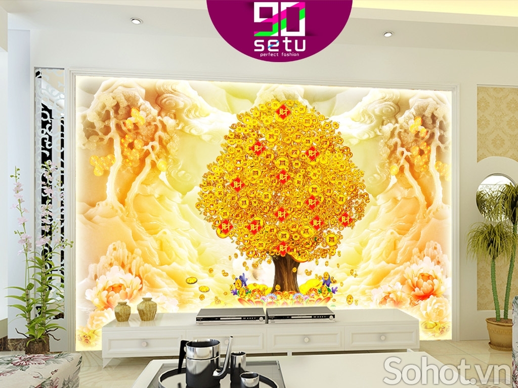 Tranh gạch men cây tiền lộc vàng HP97224
