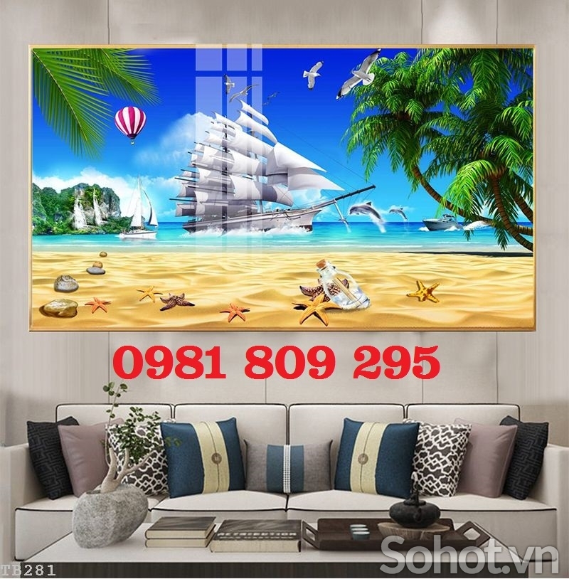 Tranh gạch men thuyền buồm 3d