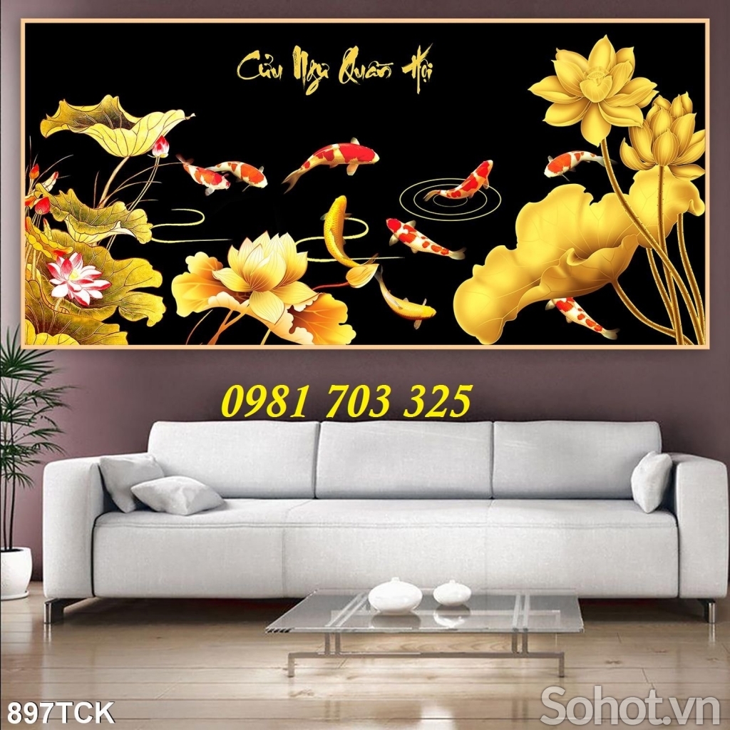 Gạch tranh phong thủy 3D 9 con cá chép