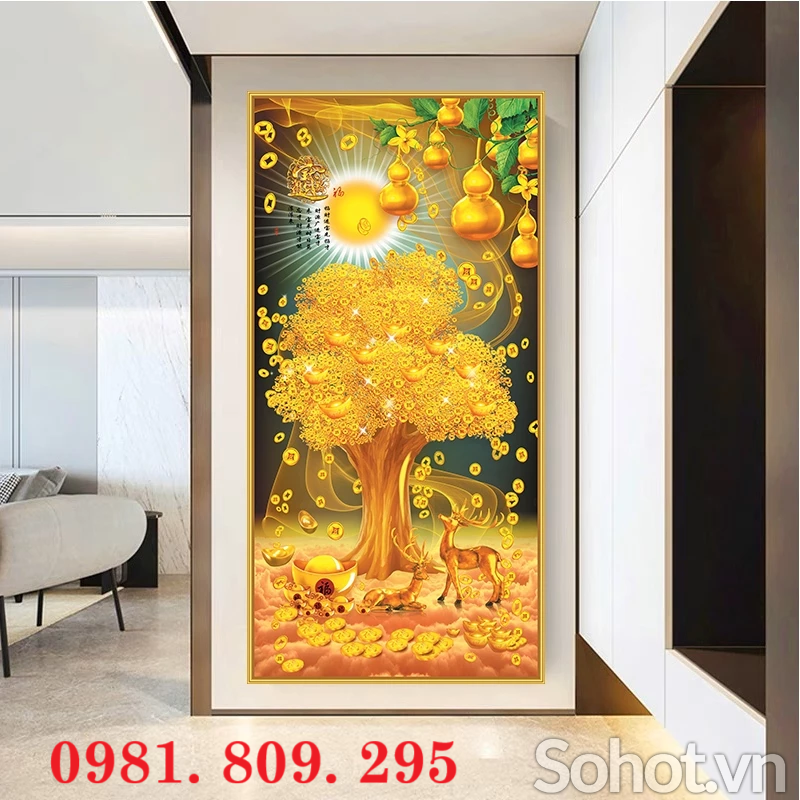 Gạch trang trí , gạch tranh cây kim tiền 3d