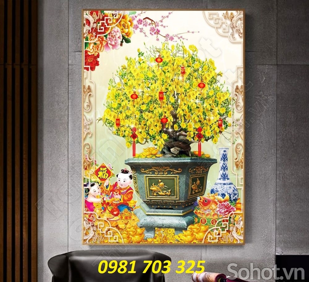 tranh hoa mai vàng- gạch tranh trang trí