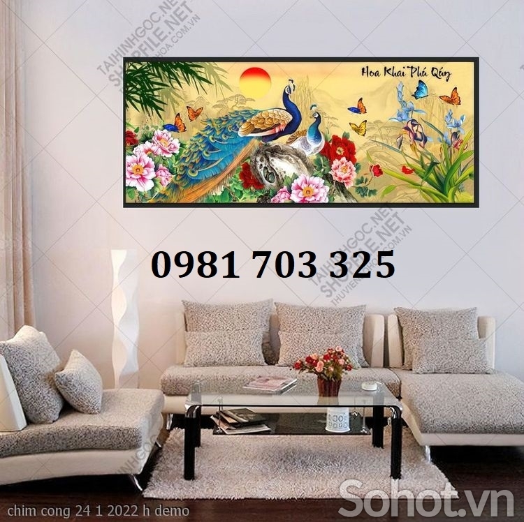 Gạch tranh 3d chim công mẫu đơn