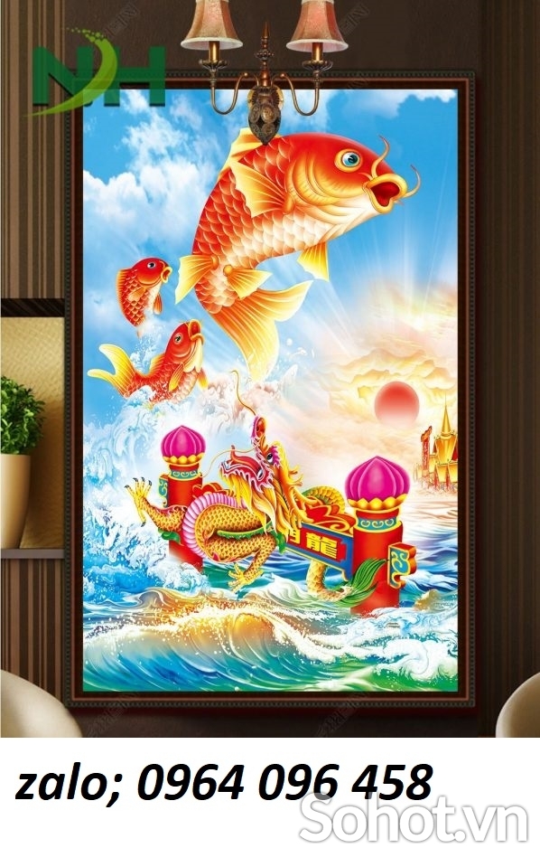 tranh gạch cá chép hóa rồng 3d - FDXCB887