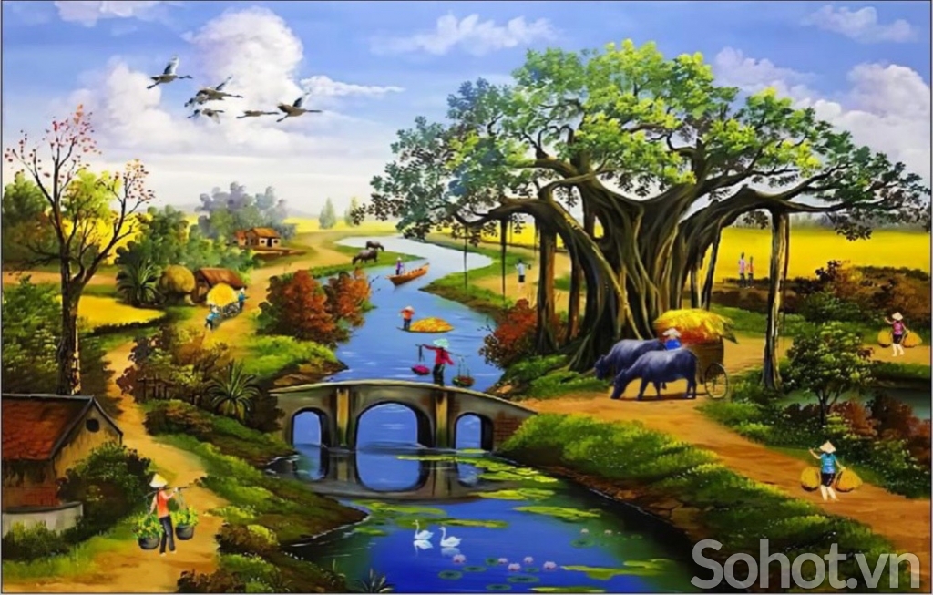 Tranh gạch đồng quê trang trí phòng