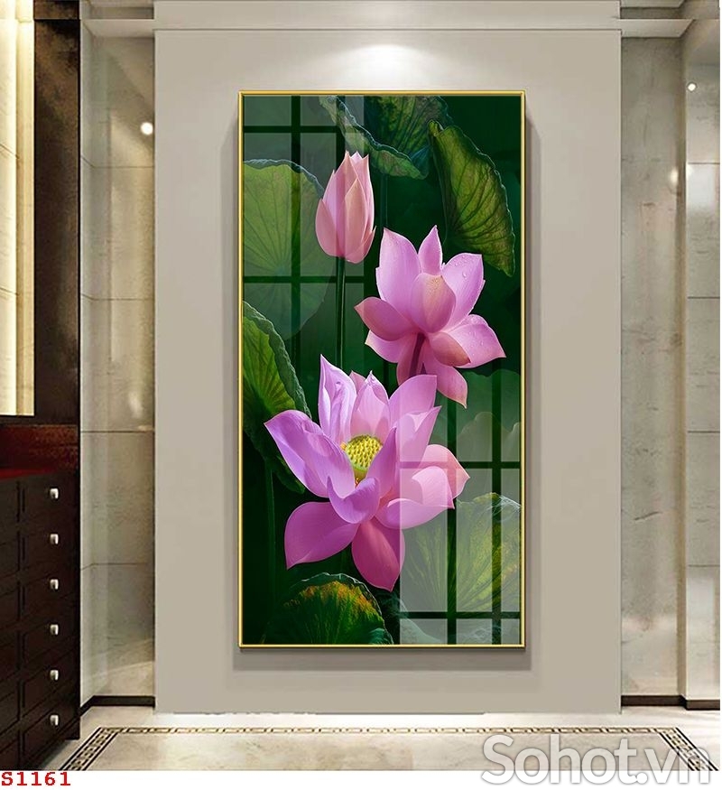 TRanh hoa sen phong thủy, gạch 3D ốp tường