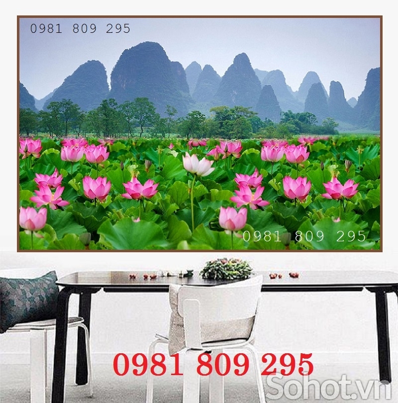 Tranh 3d hoa sen , gạch ốp tường 3d phòng khách