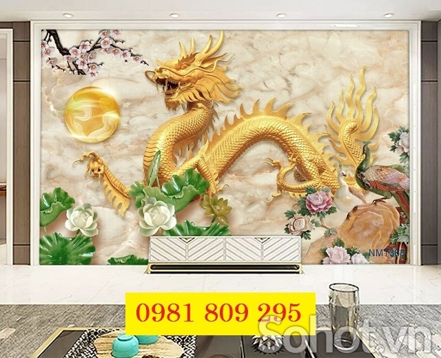 Tranh gạch men 3d rồng vàng