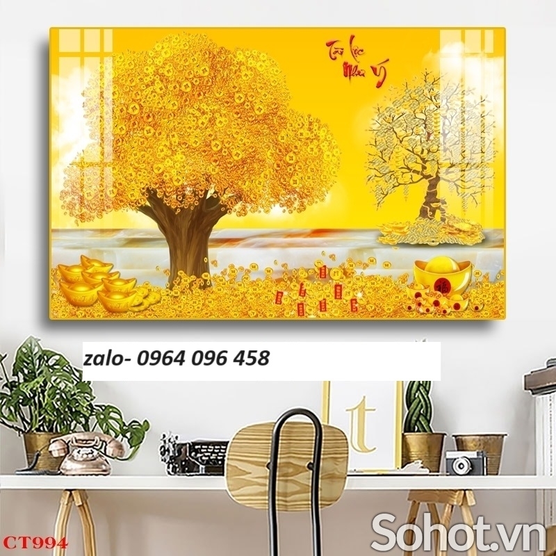 Tranh gạch 3d cây tiền vàng -