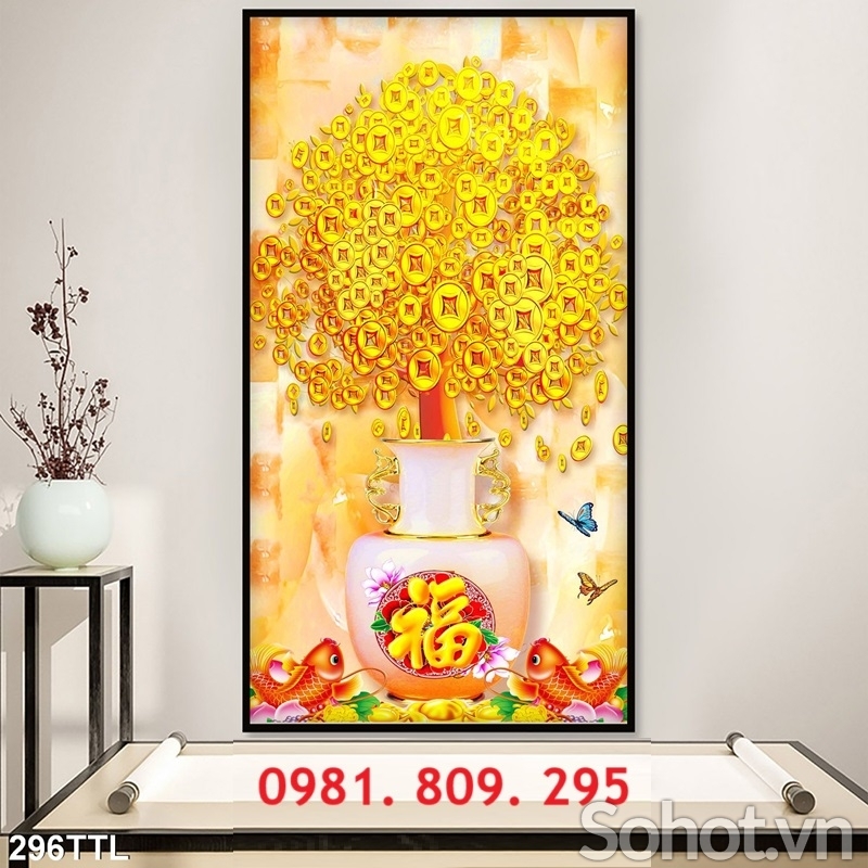Mẫu gạch tranh cây kim tiền 3d