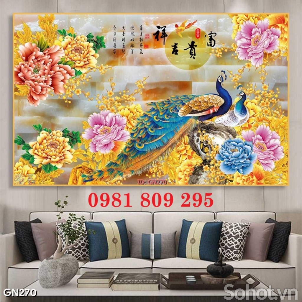 Gạch chim công hoa mẫu đơn , tranh gạch