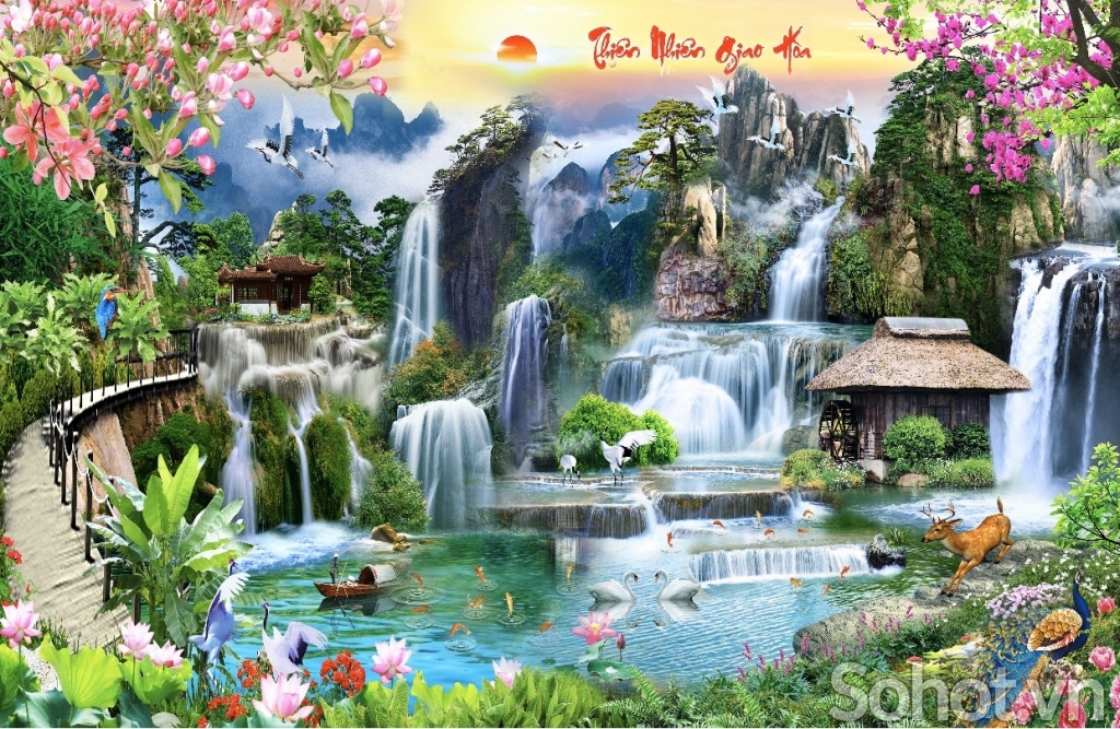 Gạch tranh thác nước-tranh 3D