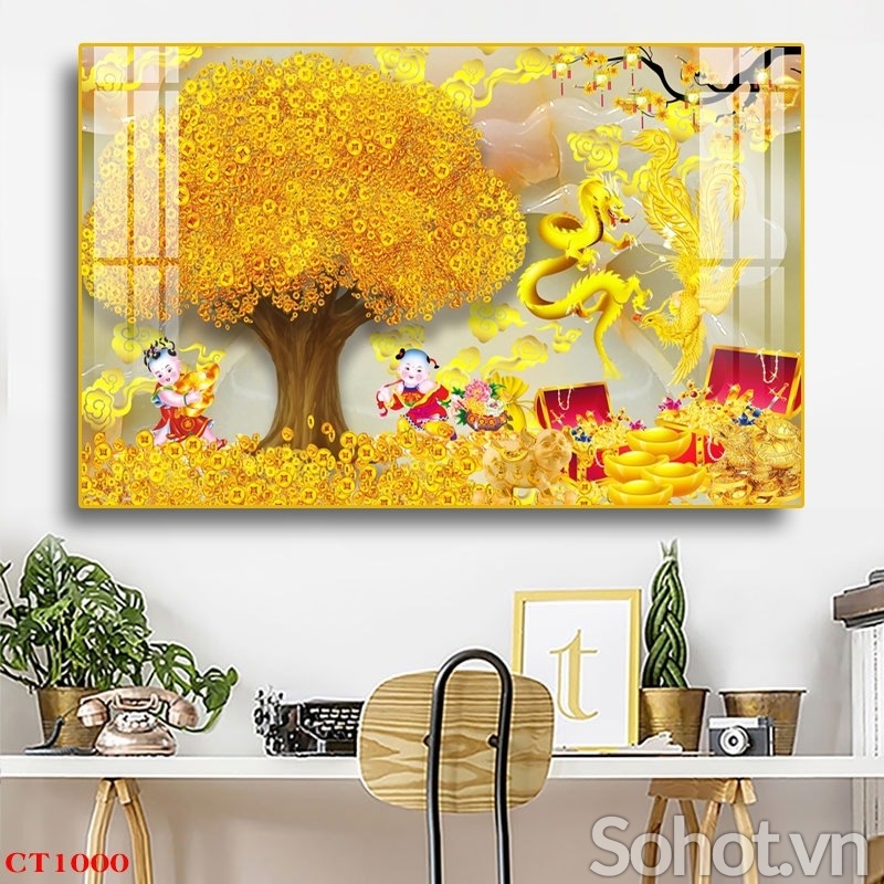 Gạch tranh cây tiền vàng phong thủy