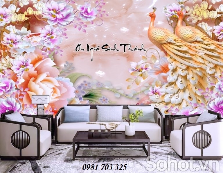 Gạch 3D chim công- tranh gạch phong thủy