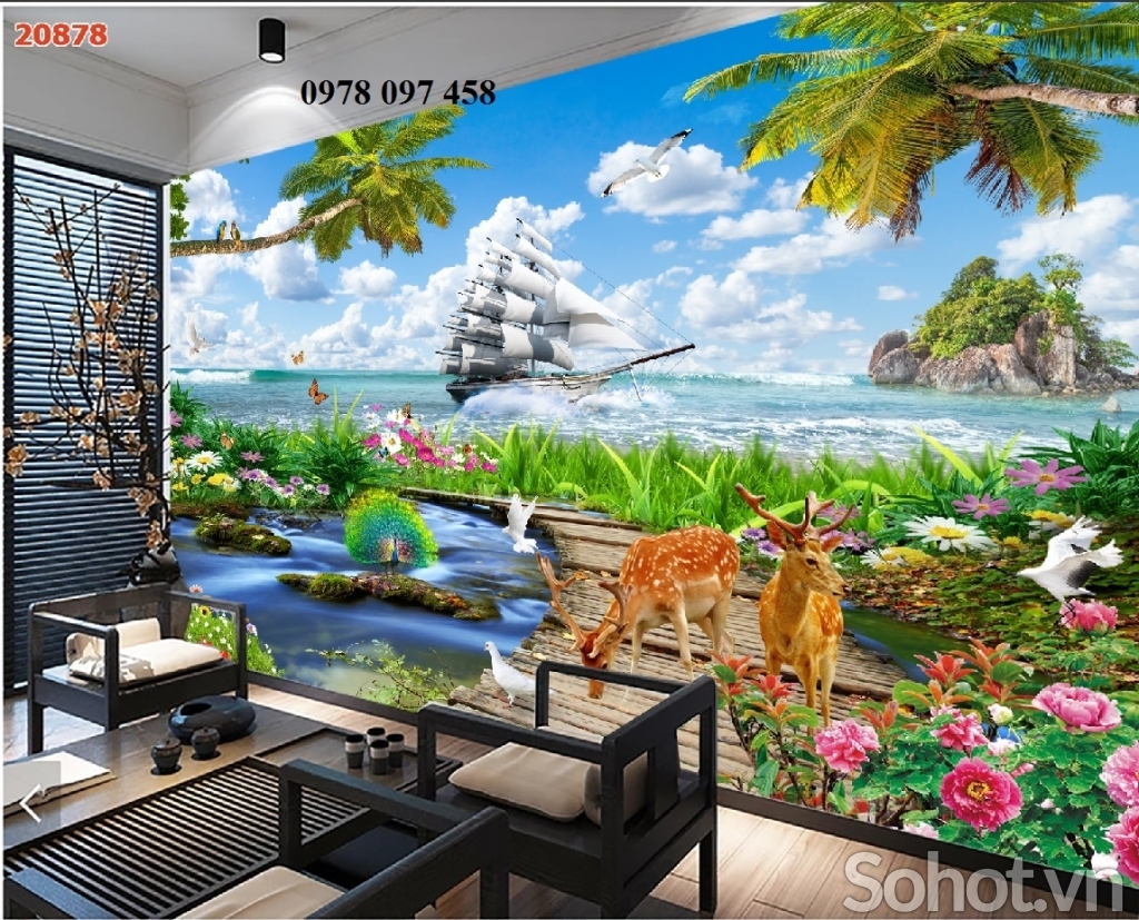 Tranh phong cảnh thiên nhiên giao hòa - gạch tranh 3D