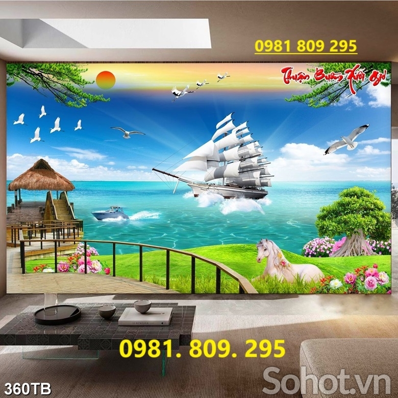 Tranh ốp tường , tranh gạch thuyền buồm